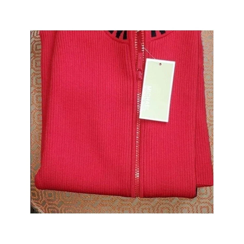 Michael Kors Logo Ribbed Mock MK neck zip size M